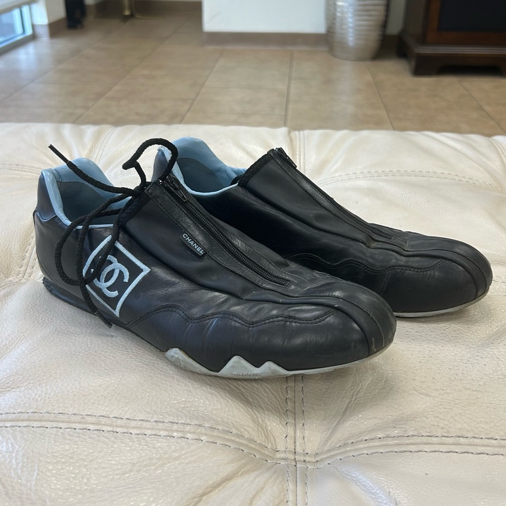 CHANEL Sports Line Black and Light Blue Sneakers
